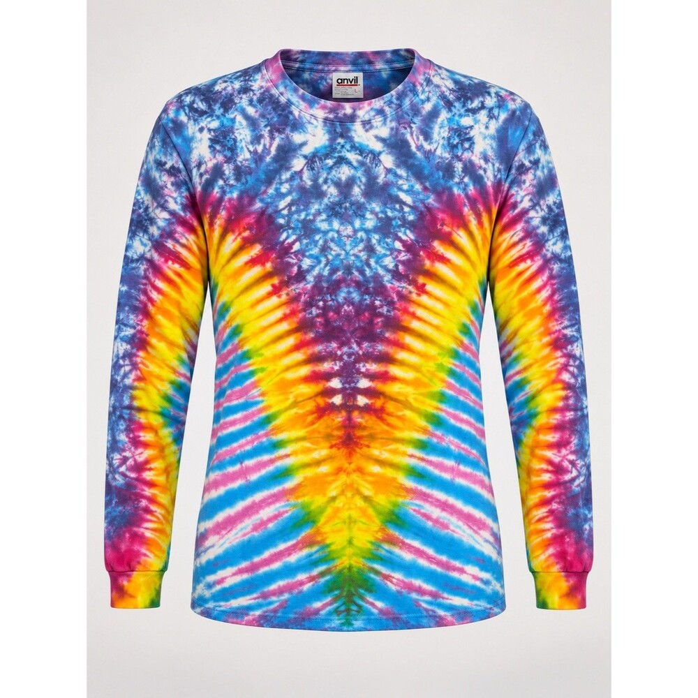 Anvil Vintage Mens Tie Dye Shirt Large Rainbow Long Sleeve Peace Distressed